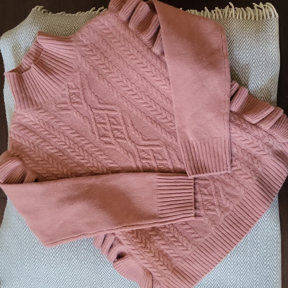 NWOT Massimo Dutti Wool & Cashmere Blend Ruffled Mockneck Sweater